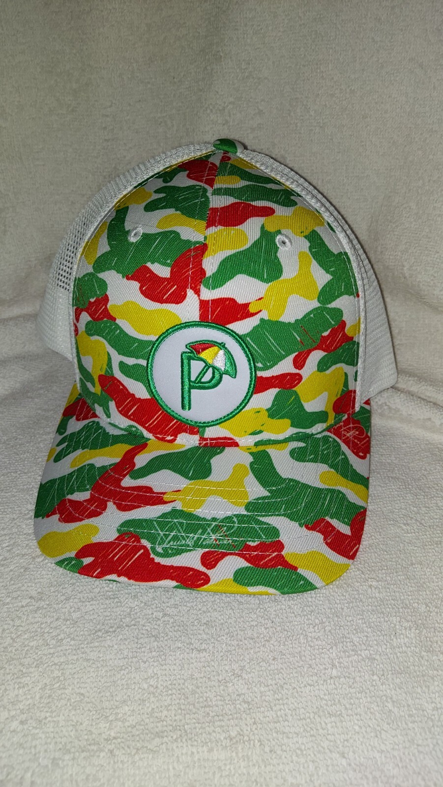 NWT Puma Golf Palmer Camo P Snapback Bright White, Green, Red, Yellow Pattern