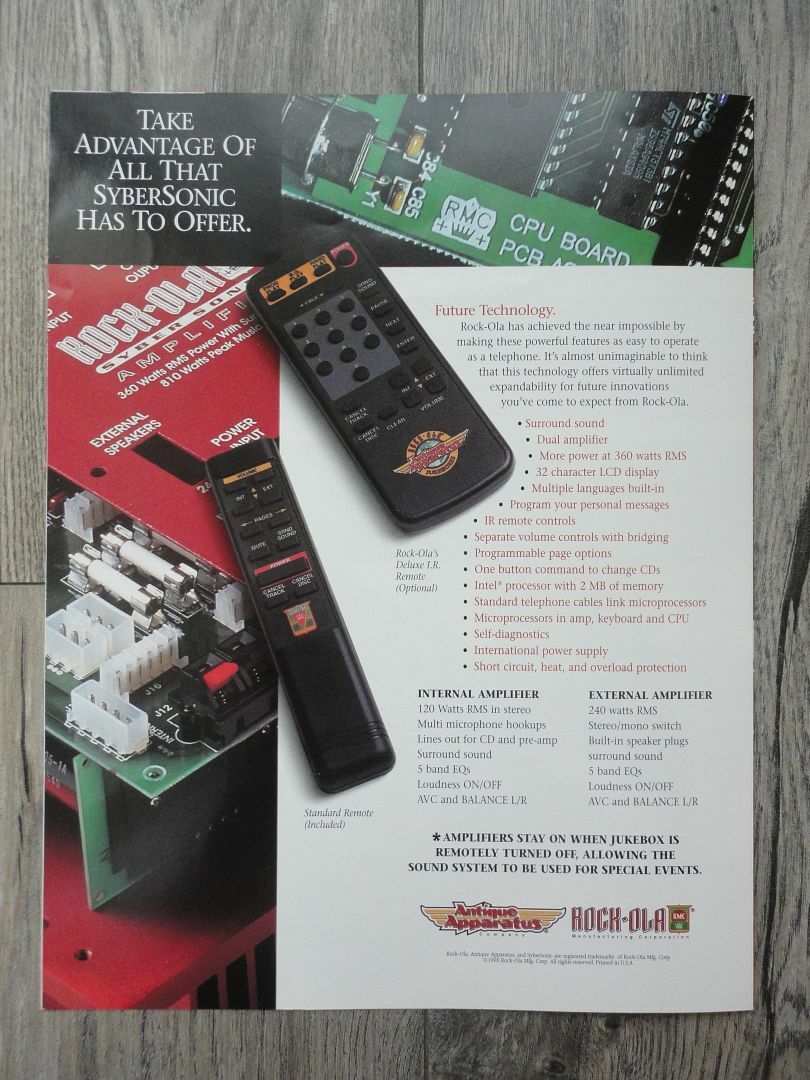 Syber Sonic Jukebox Flyer Original Rowe Brochure