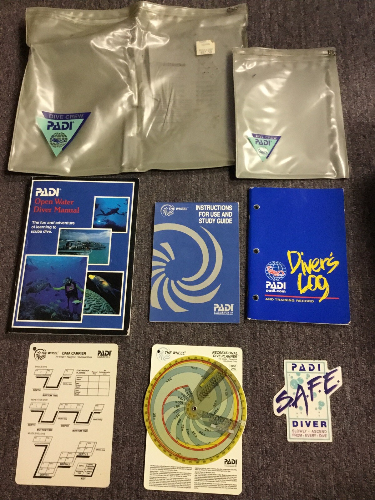 PADI DIver Manual, Wheel, Data Carrier, Log Pack 1990-93