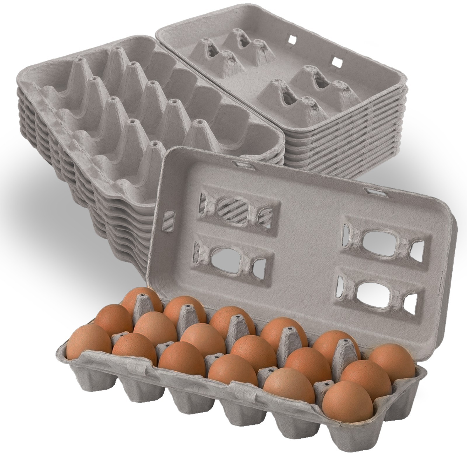 MT Products Blank Natural Pulp Egg Cartons, 18 Count Egg Holders - 10 Pack