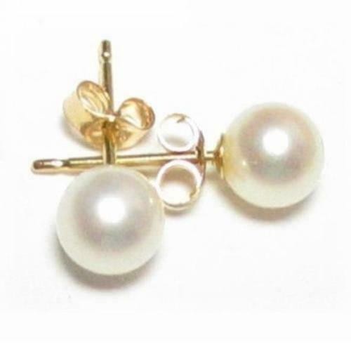 Natural Japanese Akoya AAA 8-7mm Round White Pearl Earring 14K Yellow Gold stud