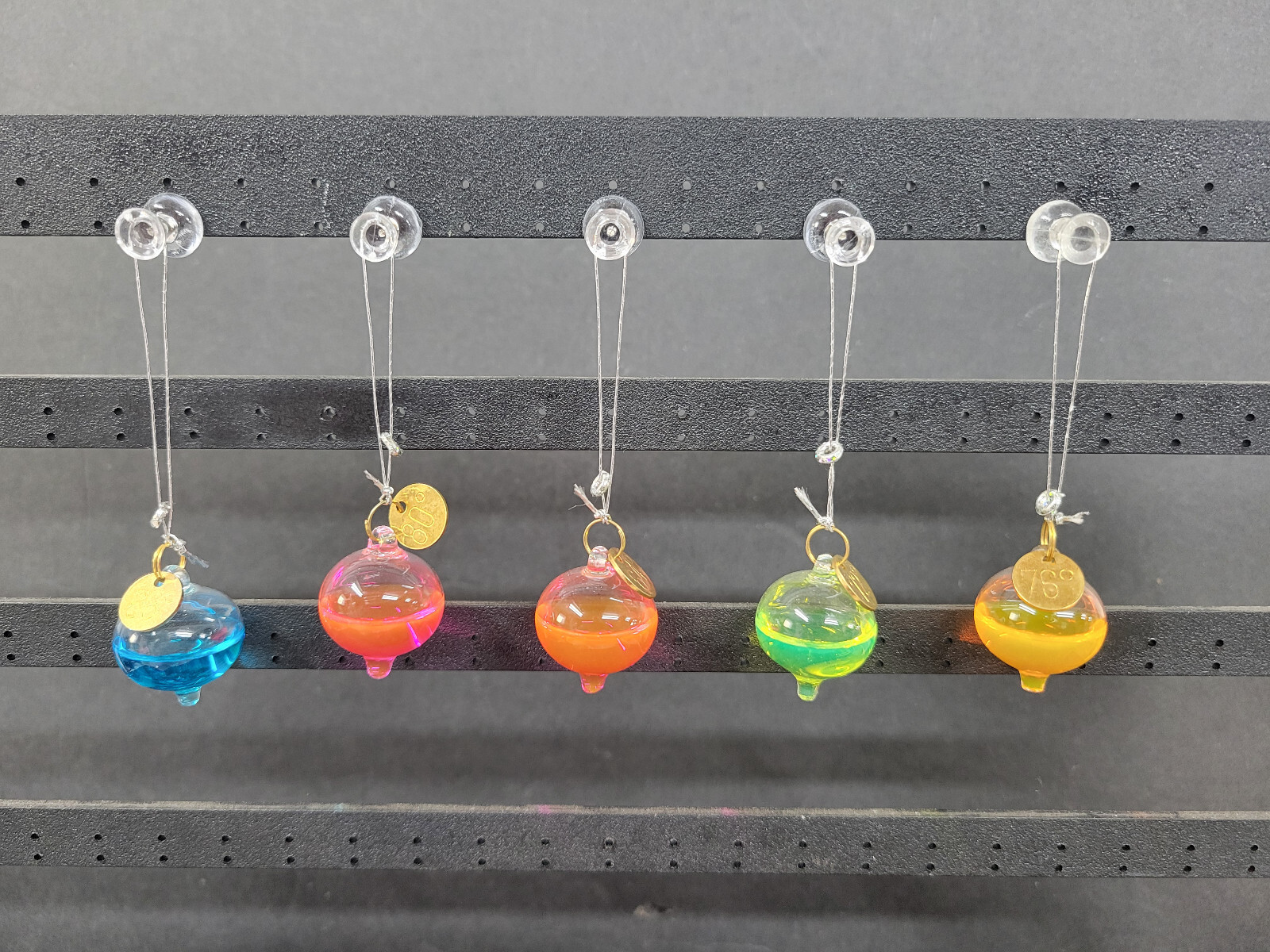 5 Galileo Thermometer Ornaments Hand Blown Glass W/ Goldtone Charms