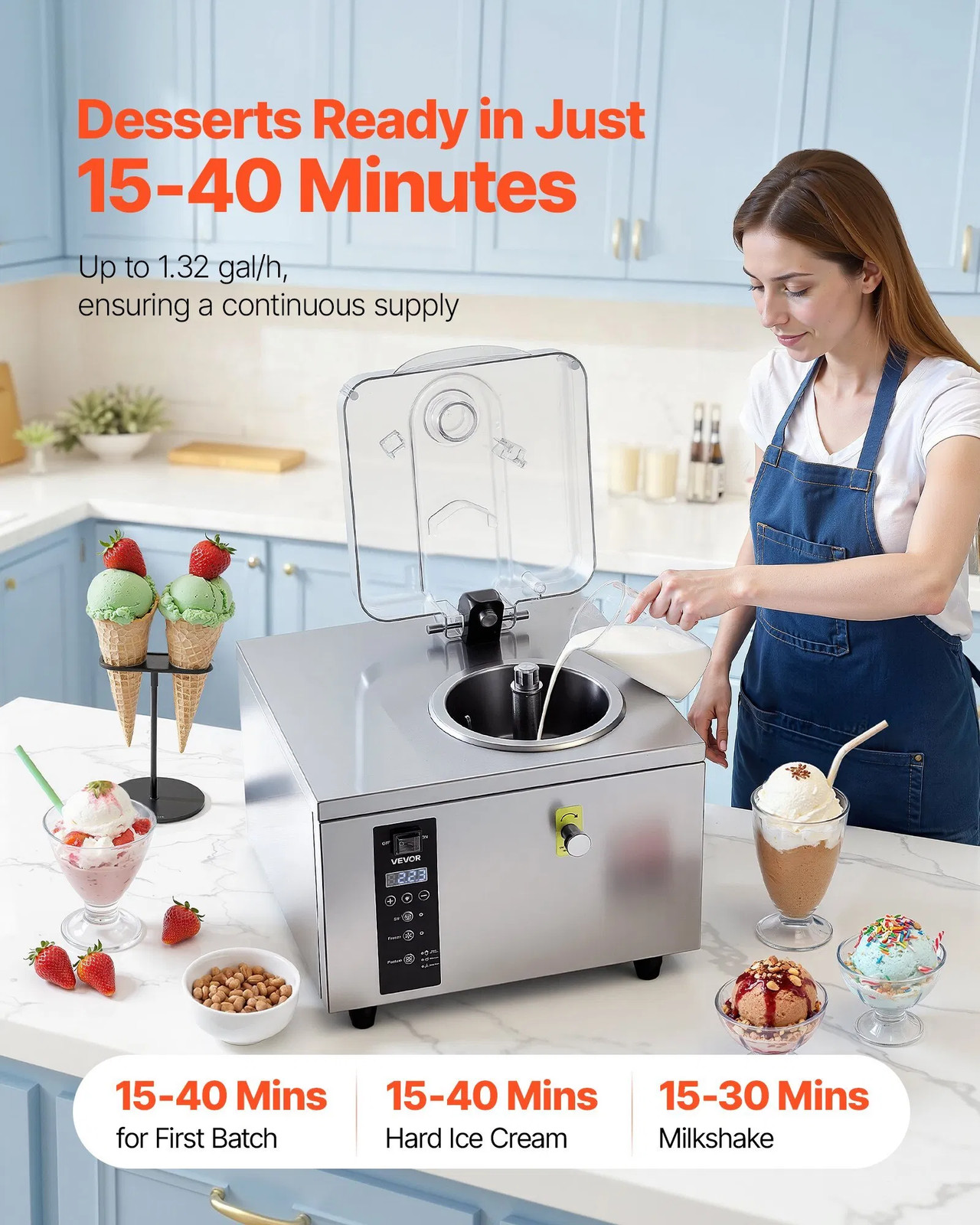 Commercial Hard Ice Cream Machine, 500W 1.32 Gal/Hour, Gelato Hard Serve Ice Cre