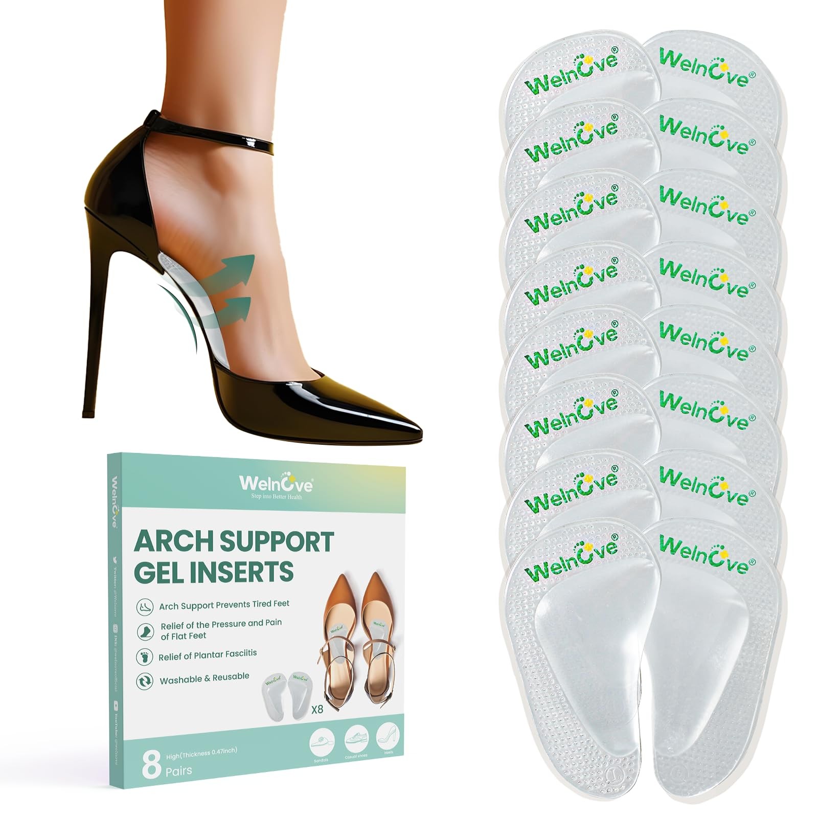 Arch Support Inserts Flat Feet - 8-Pair Gel Arch Support Insoles for Plantar ...