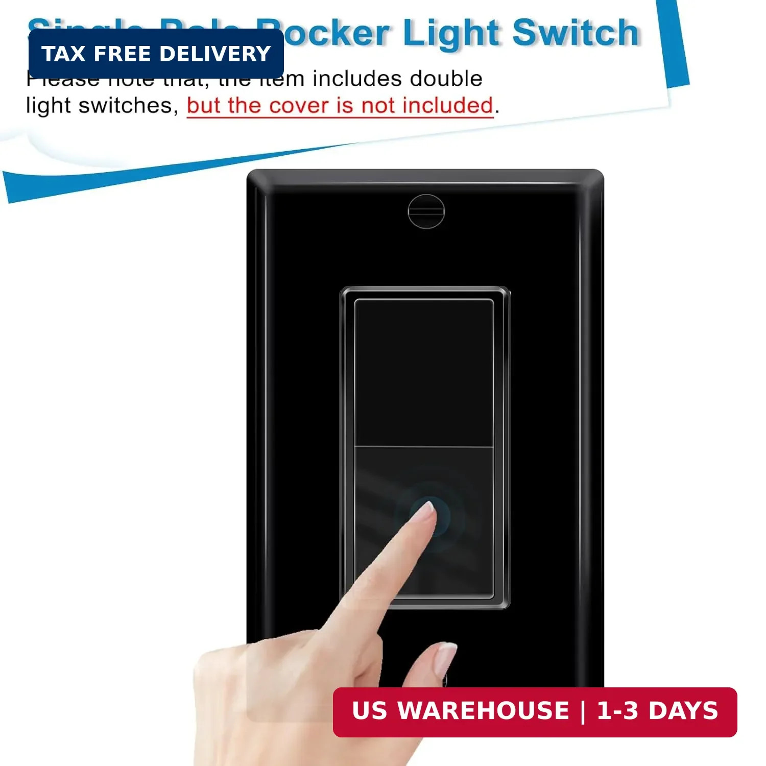 Greencycle Black Single Pole Rocker Light Switch,Paddle Light Switch 15 Amp,Sp S