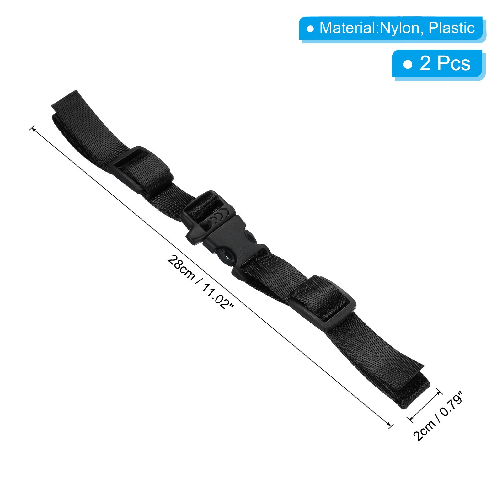 Backpack Belt Strap, 2 Pcs Adjustable Strap with Quick-Release Buckle, Black