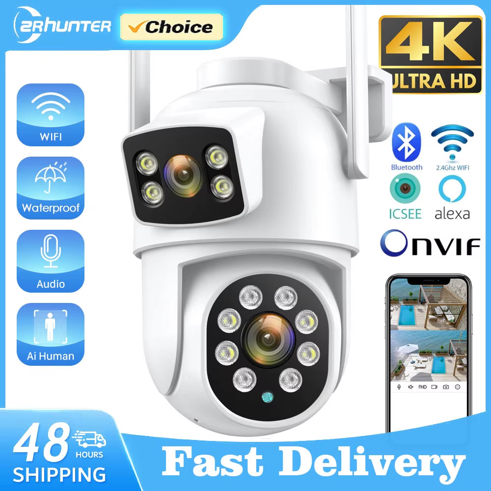 ZRHUNTER 8MP 4K PTZ IP Camera Dual-Lens Human Detect CCTV Security Camera Night