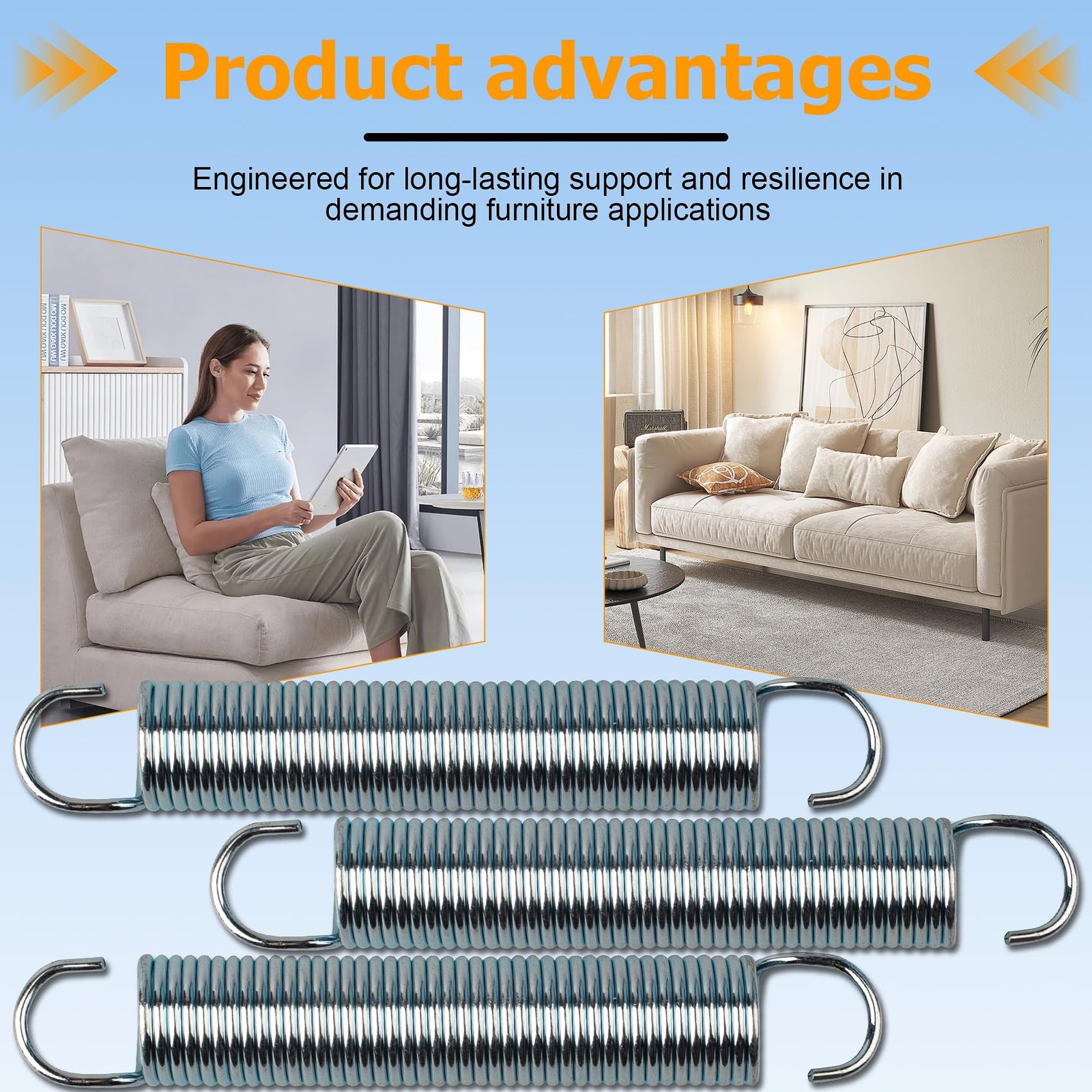 3 Pack 4-3/4 Inch Recliner Sofa Chair Replacement Springs Mechanism Silver
