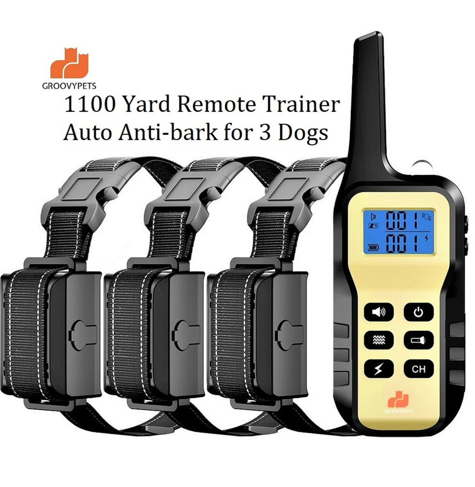 1100 YD Remote 3 Dog Training Shock Collar w/ Auto  Anti Bark for All Dog Size