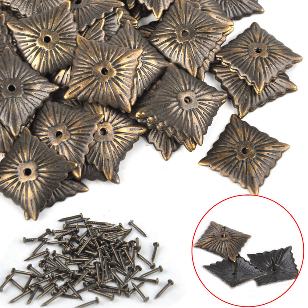 100Pcs Square Bronze Antique Upholstery Nails Tack Studs Furniture Decorative US