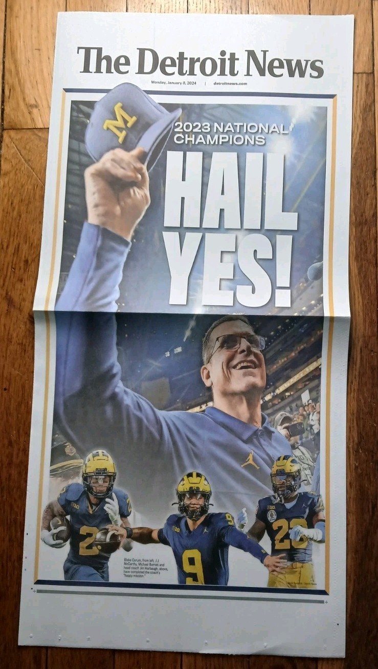 2023 National Championship Michigan Wolverines Football Newspaper Hail Yes