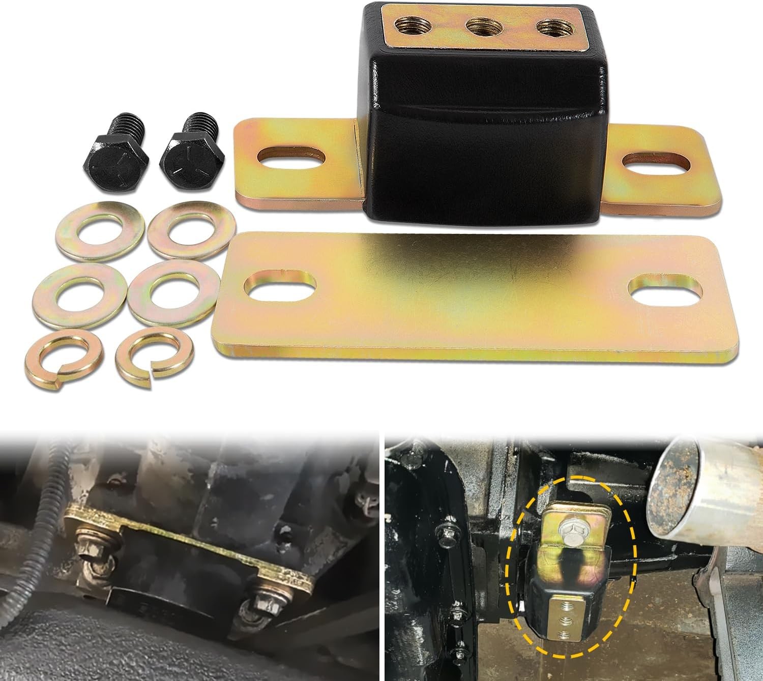 3.1108G Transmission Mount Bracket Kit, for GM RWD Cars and 2WD Black; Brassy