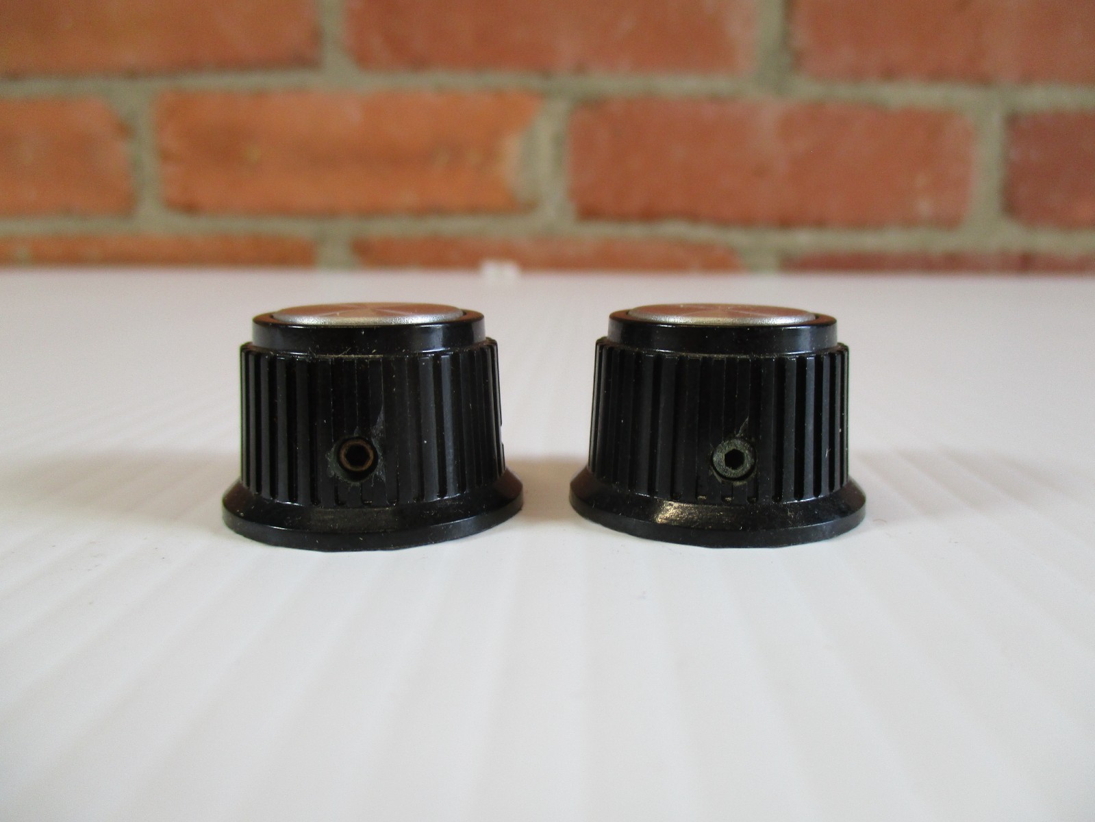 Pair Black Plastic Knob Sliver Center 5/8" Tall 3/4" Amp Electronics Guitar