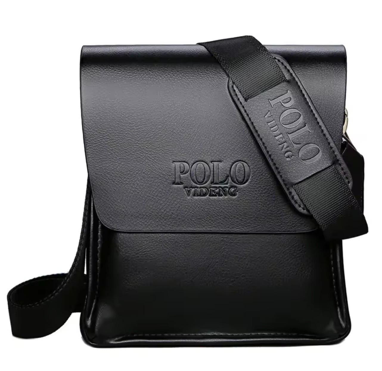 Men's POLO Crossbody Bag Casual Business Style Vertical Shoulder Bag -Black