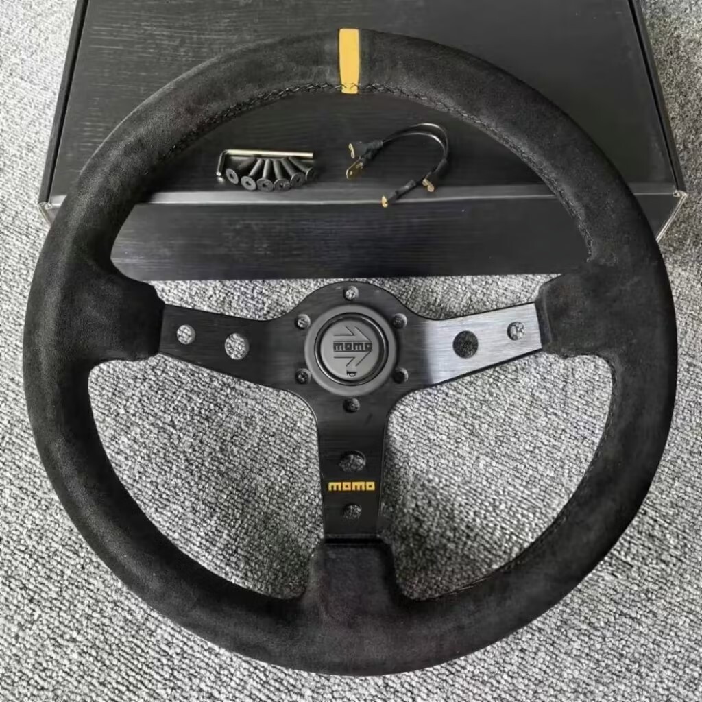 Momo Suede steering wheel Racing Sport 340mm Deep dish Yellow and black needles