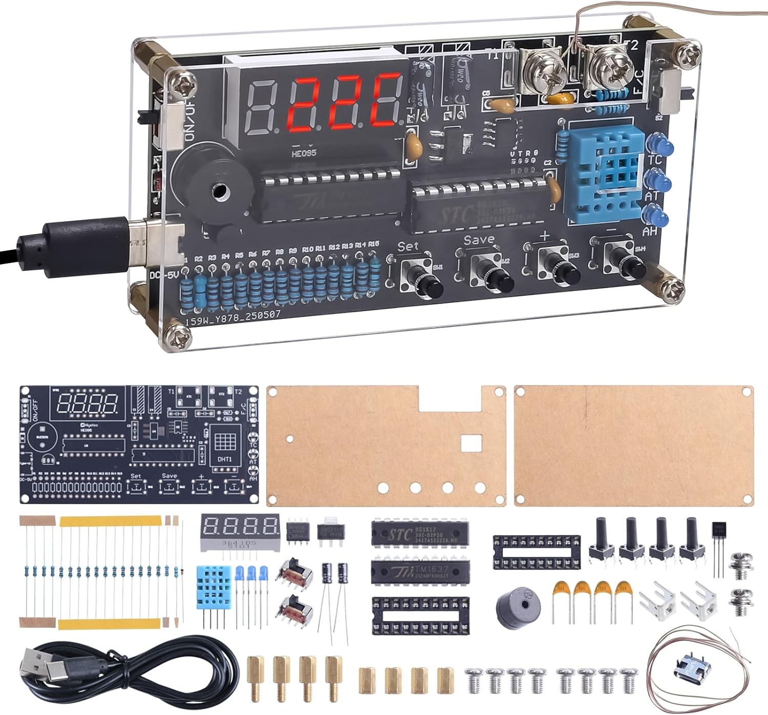 Thermocouple Thermometer DIY Kit, DC 4.5-5V Digital Temperature Humidity Sensor