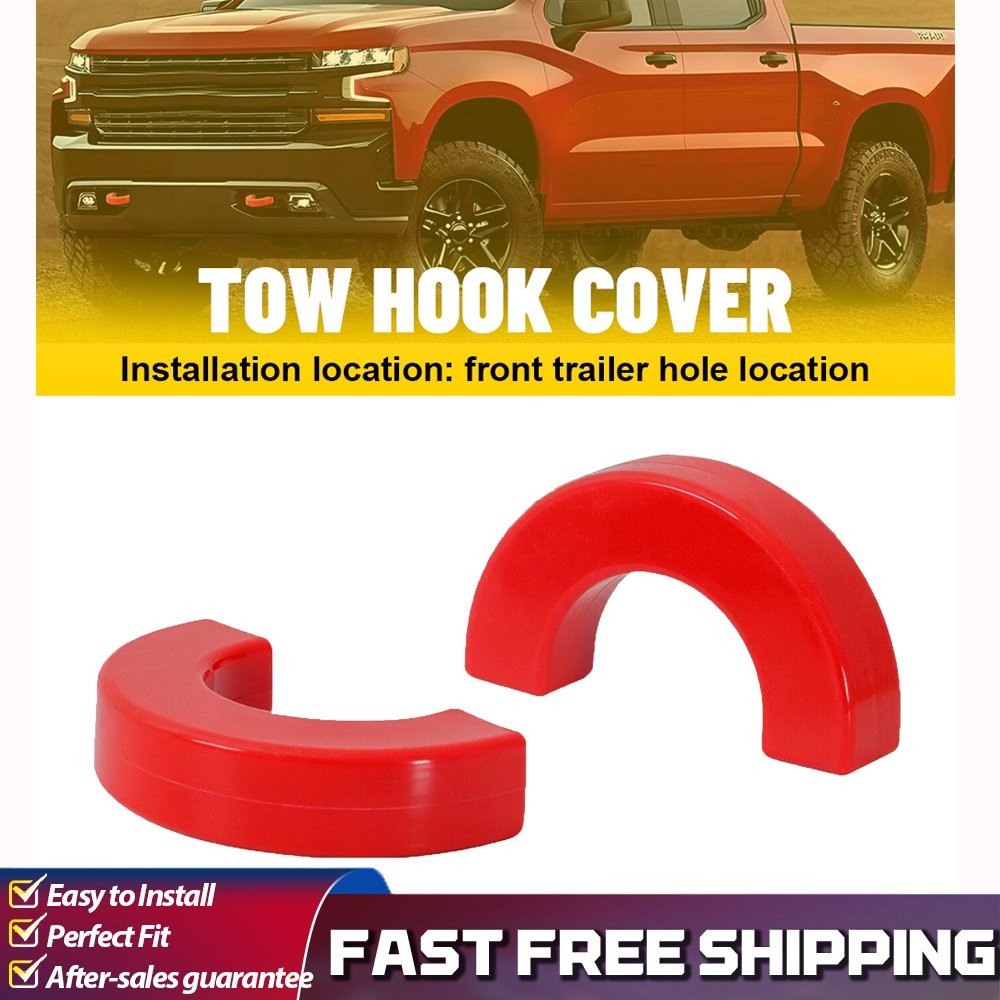 Fits 2007-2024 Silverado Chevy 1500 Red Front Bumper Tow Hook Eye Cover Cap 2Pcs