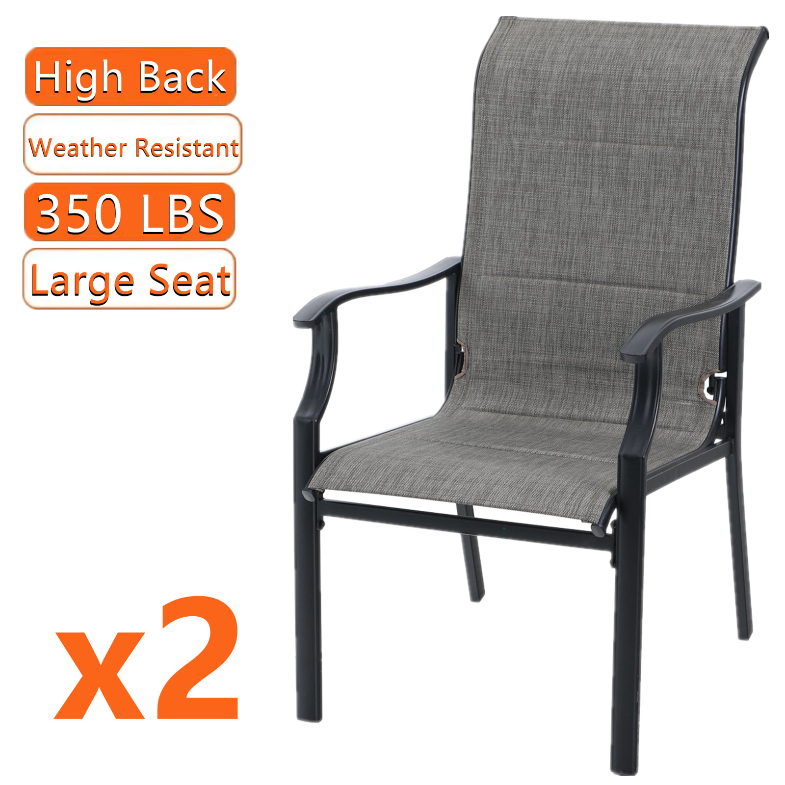 Patio Dining Chairs Set of 2 High Back Outdoor Armchair Quick Dry Textilene Padd