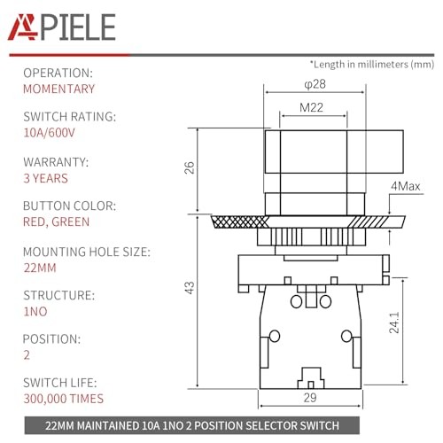 2PCS 22MM 2Position Selector Switch Momentary Rotary 2 Position Momentary