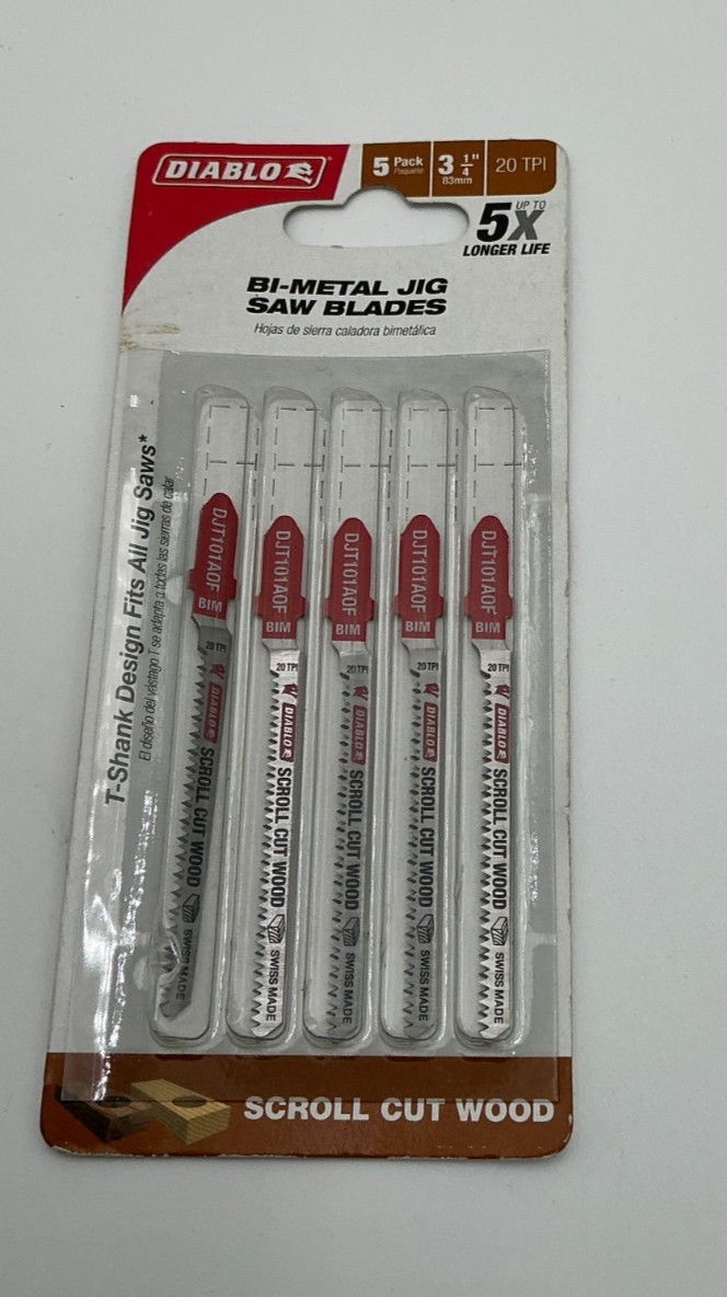 Diablo DJT101AOF5 3-1/4" 20TPI Bi-Metal Jig Saw Blades for Wood 5-Pack