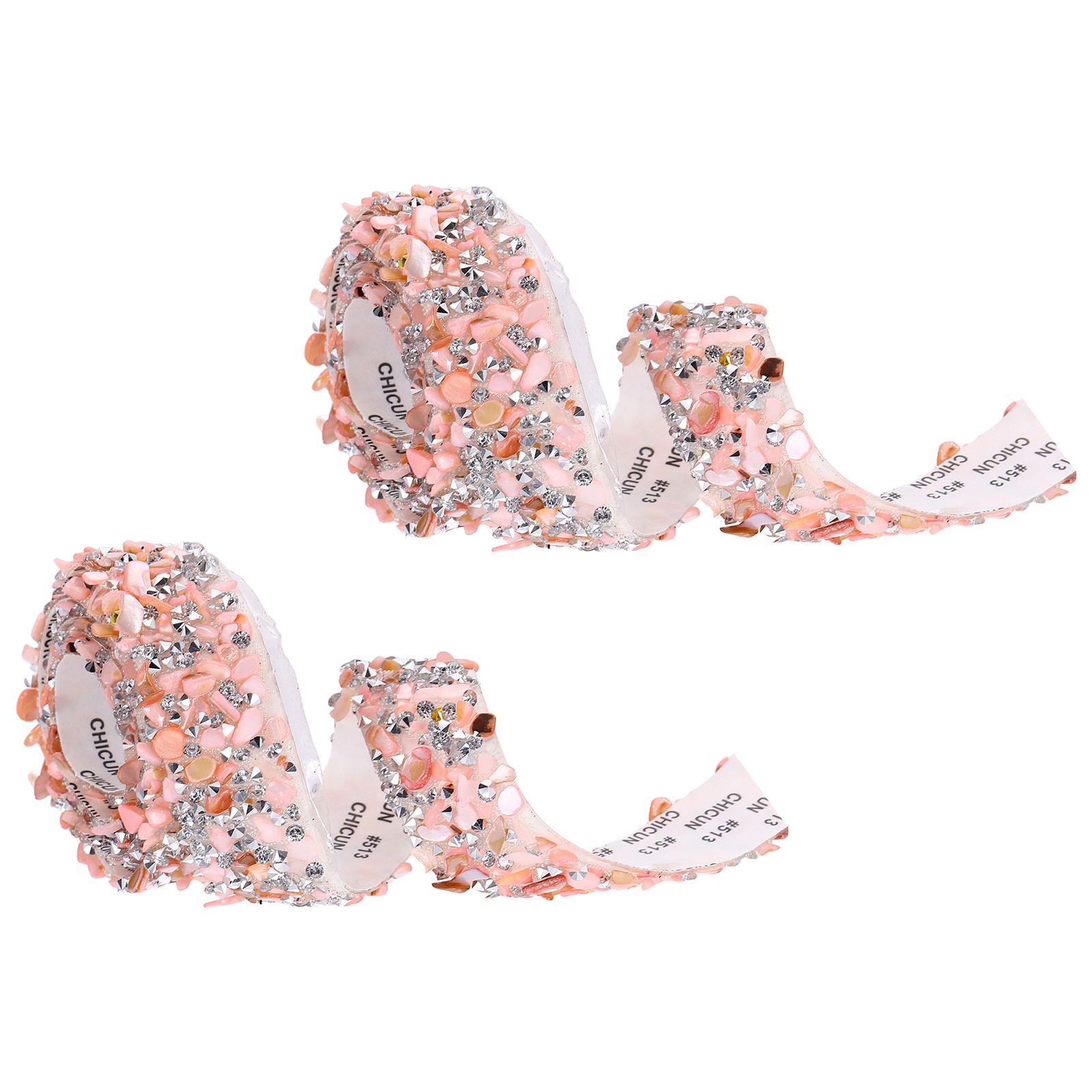 2 Roll 1 Yardx0.79" Crystal Rhinestone Ribbon Adhesive Strips, Pink Silver