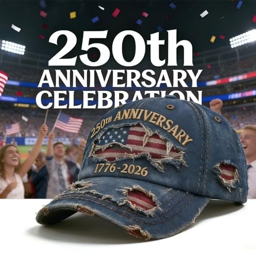 USA 250th Anniversary Patriotic Baseball Cap - Adjustable Distressed Denim Hat