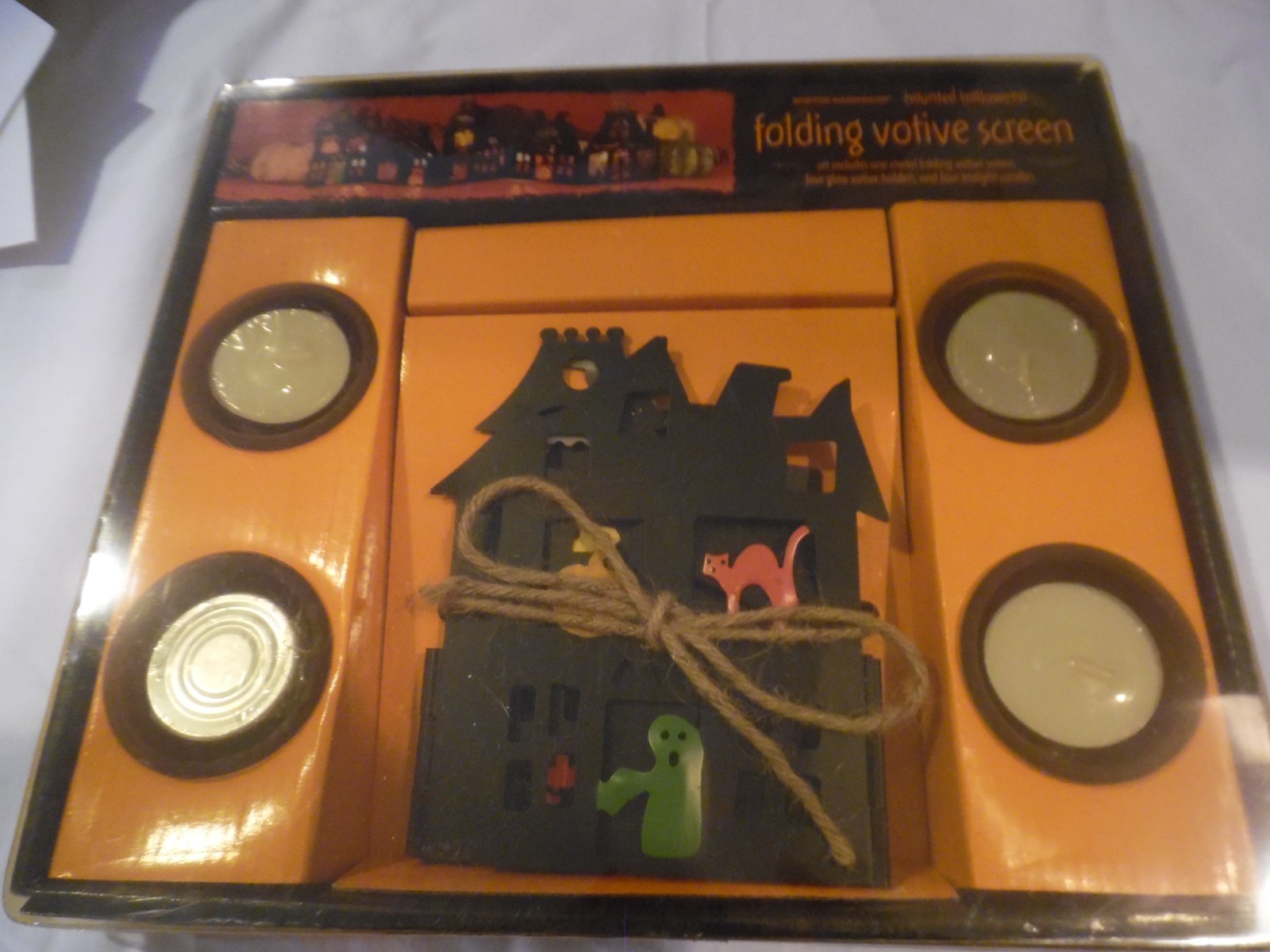 NOS Boston warehouse folding votive screen Haunted Halloween