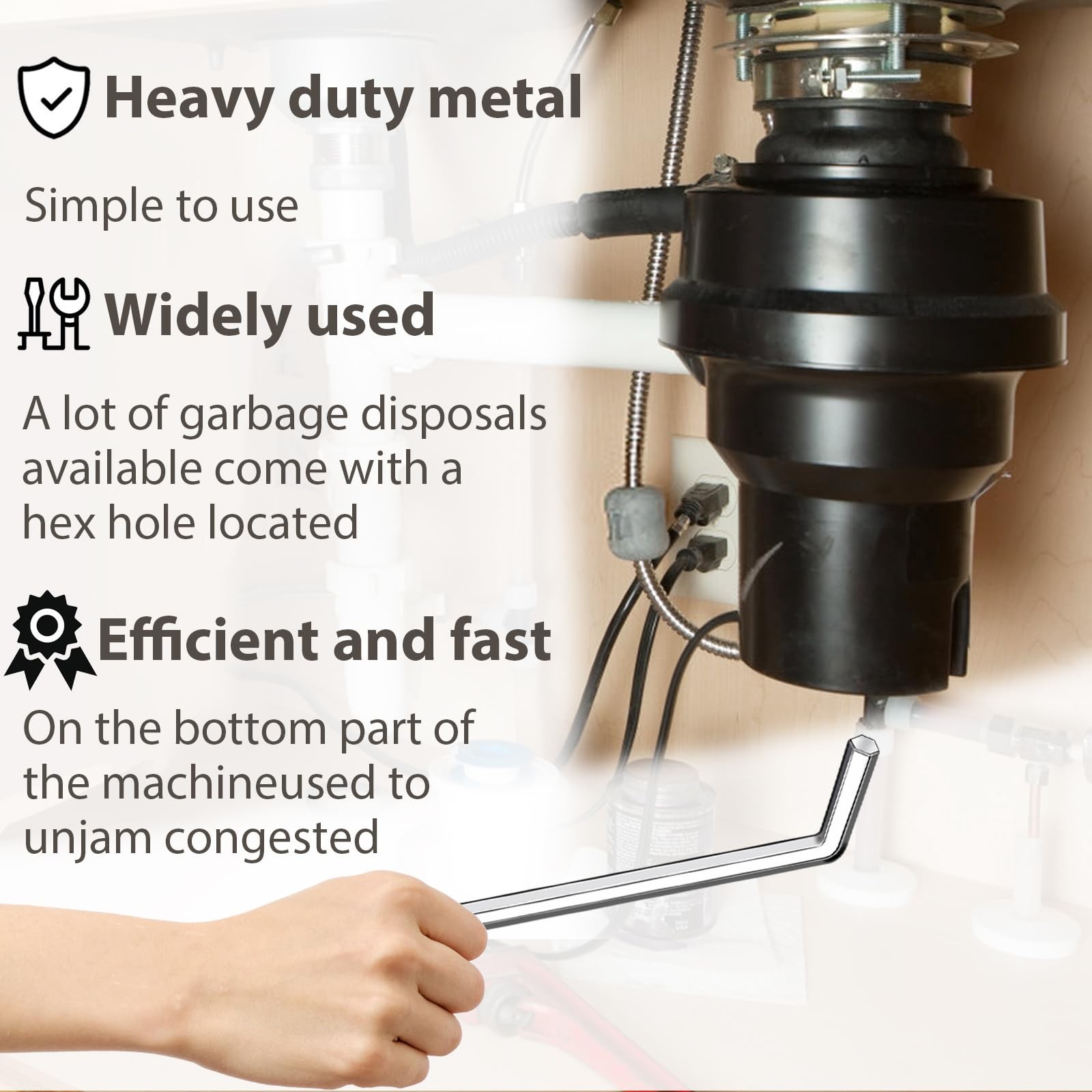 Garbage Disposal Wrench, Allen Wrench Tool, Compatible with InSinkErator, Fix