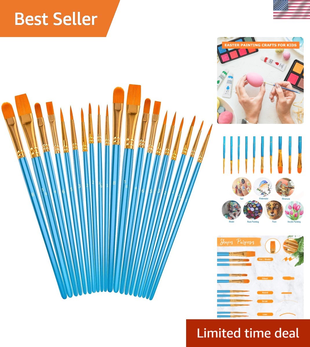 Soucolor 20-Piece Paintbrush Set - Perfect for Miniature, Nail and Face Painting