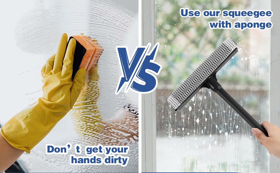 15.9" Plastic Handle Window Squeegee for Home, 2-in-1 Auto Window Cleaner with