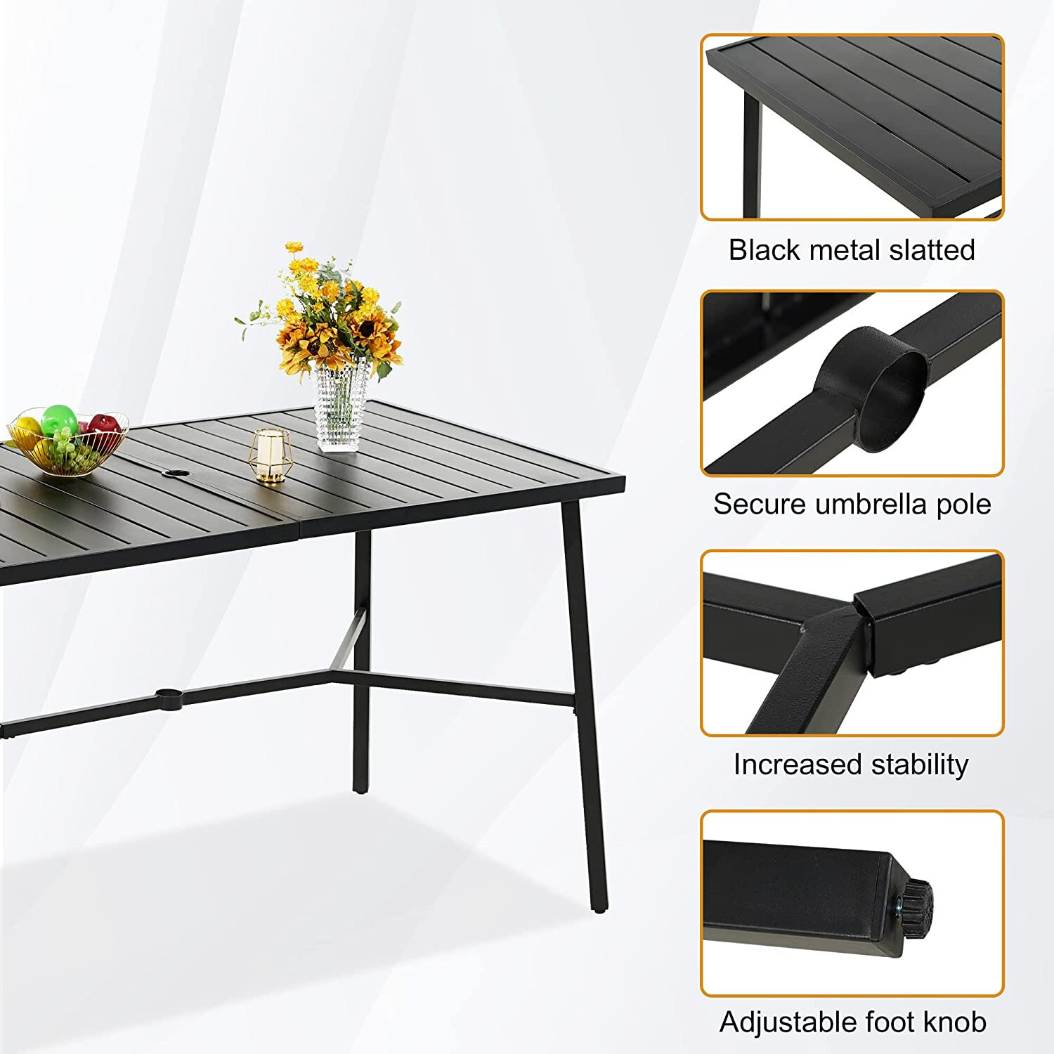 67"Outdoor Rectangular Dining Table Patio Yard Bar Table with 1.97"Umbrella Hole