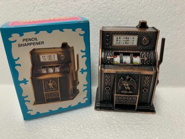 SLOT MACHINE BRONZE DIE CAST METAL COLLECTIBLE PENCIL SHARPENER NEW / BOX
