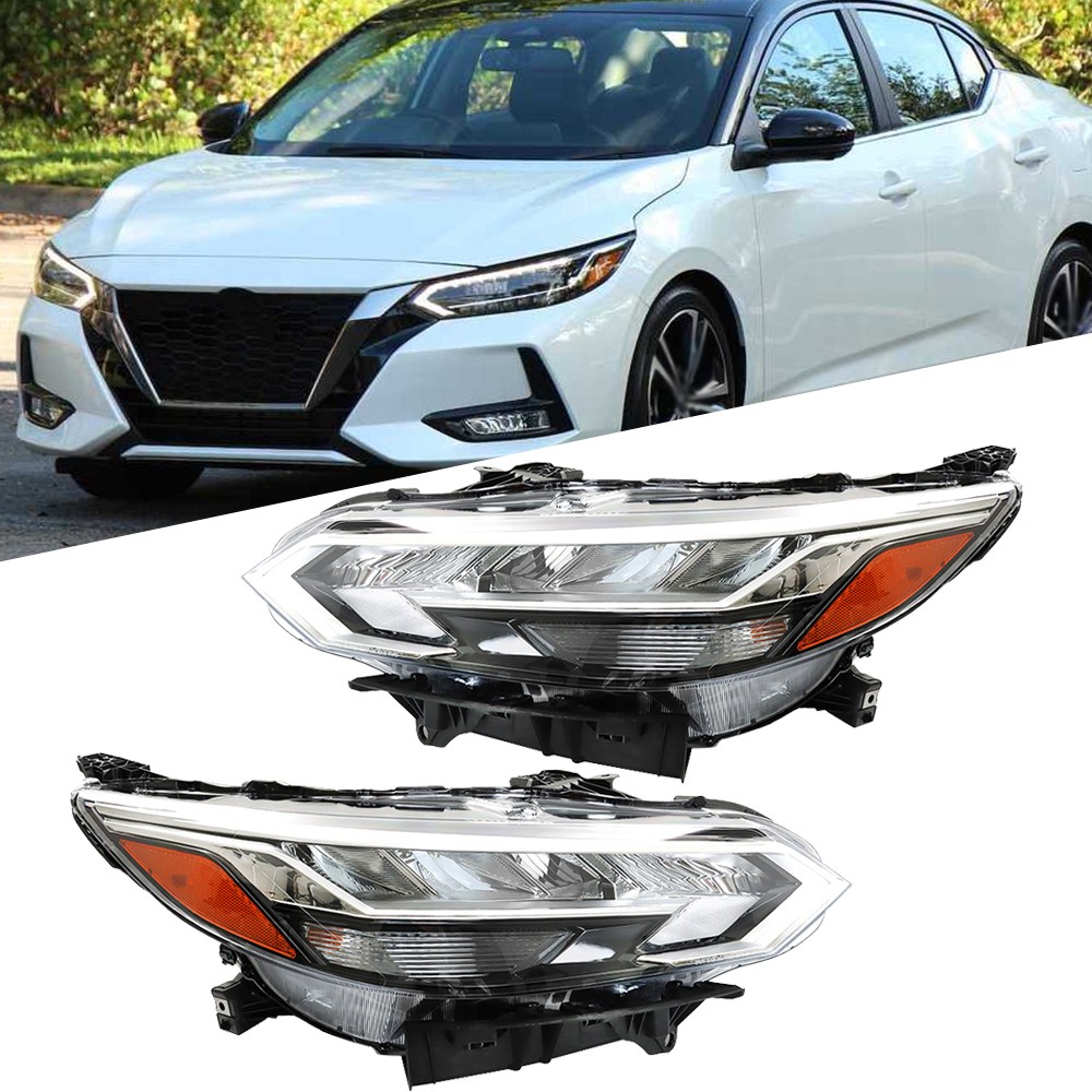 For 2020-2022 Nissan Sentra SR Pair Left+Right Side Headlights LED Black&Chrome