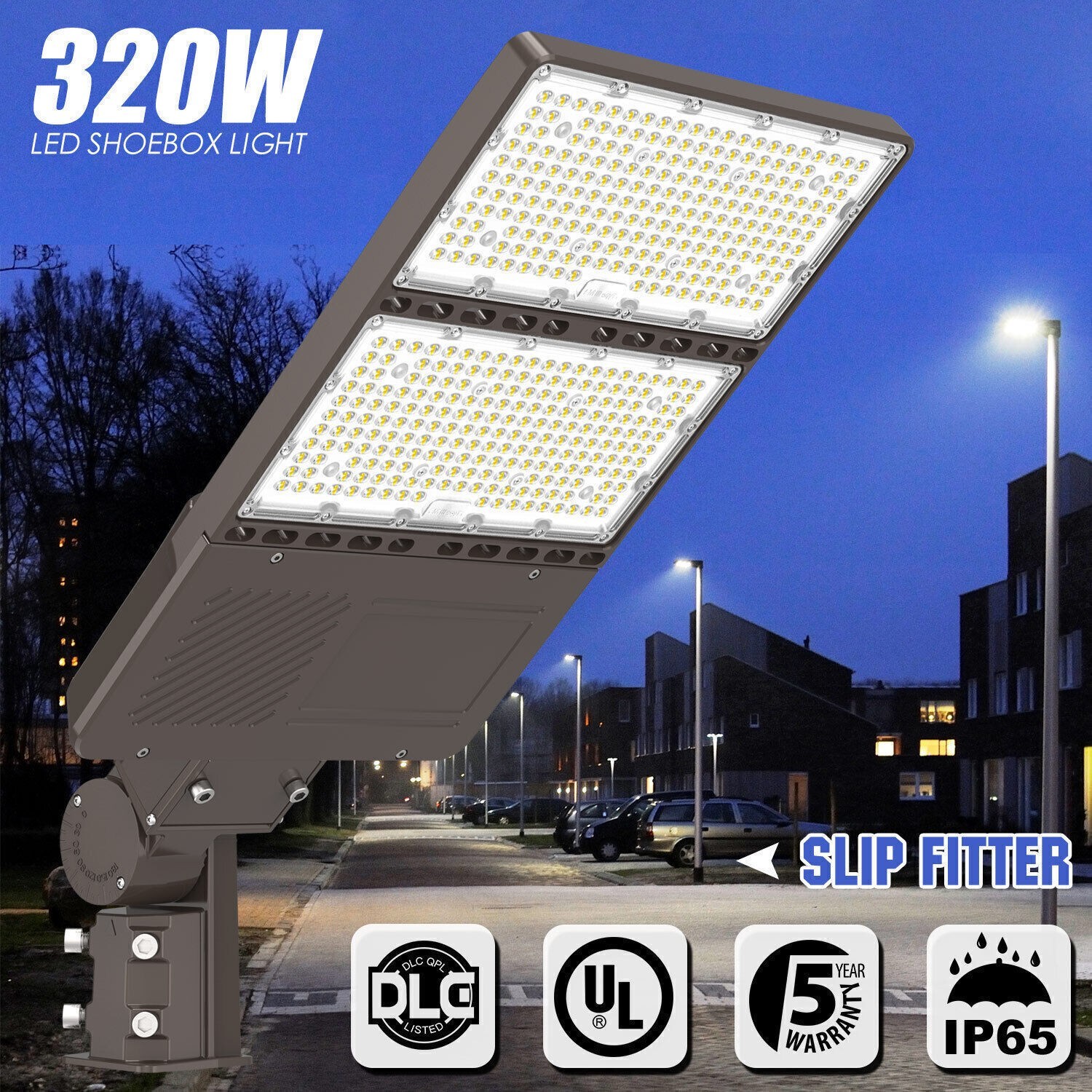320W LED Parking Lot Light Dusk to Dawn Outdoor Shoebox Area Pole Light 28,000LM