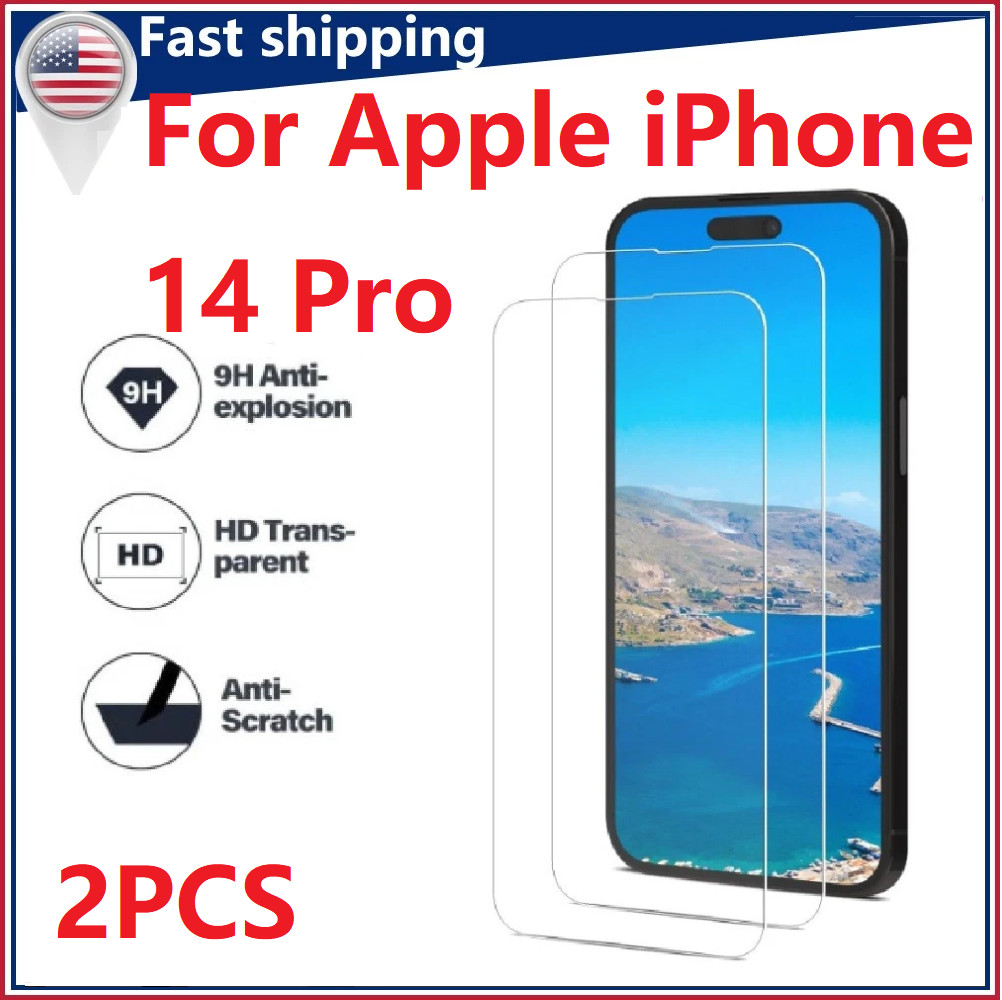 2 Pack For Apple iPhone 14 Pro Tempered Glass Screen Protector Film Cover