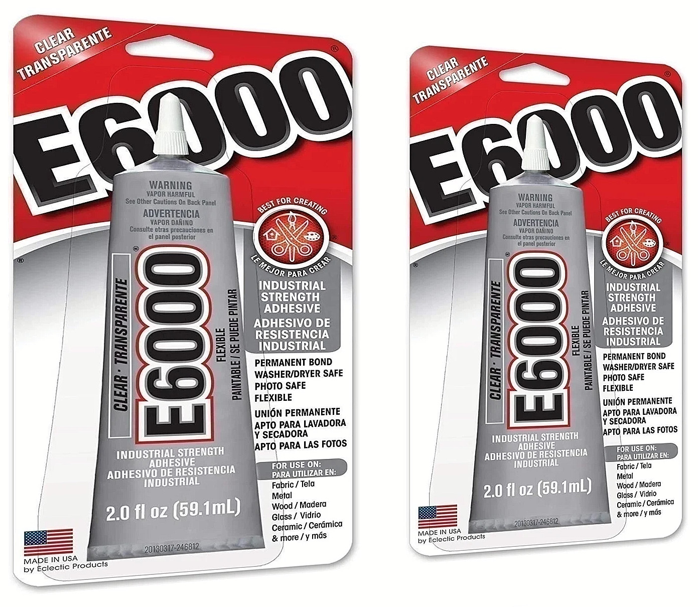 E6000 Craft Adhesive 2 oz Clear Glue 2 Pack Industrial Strength Multi Purpose