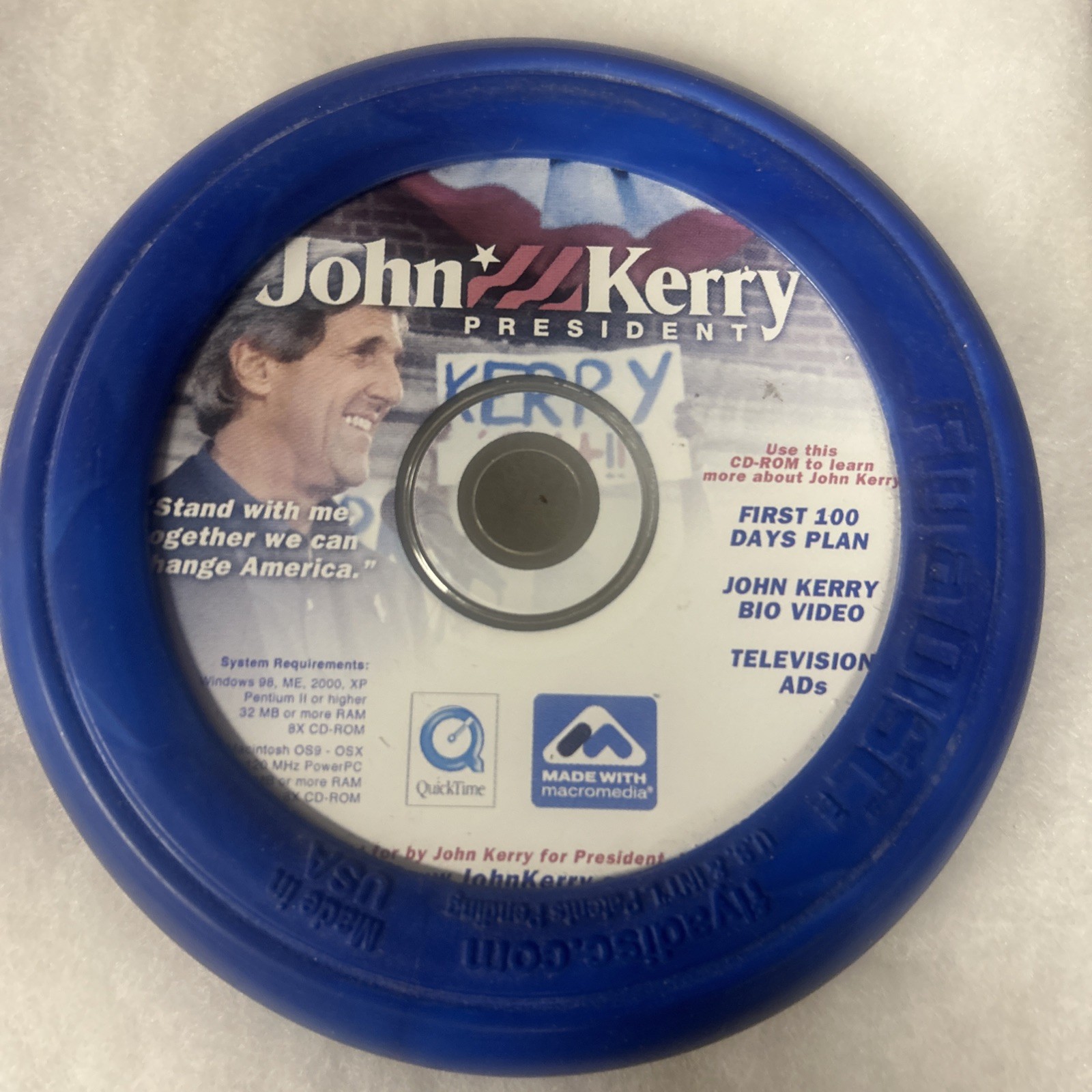 John Kerry For President Flying Disc / CD Rom  6”