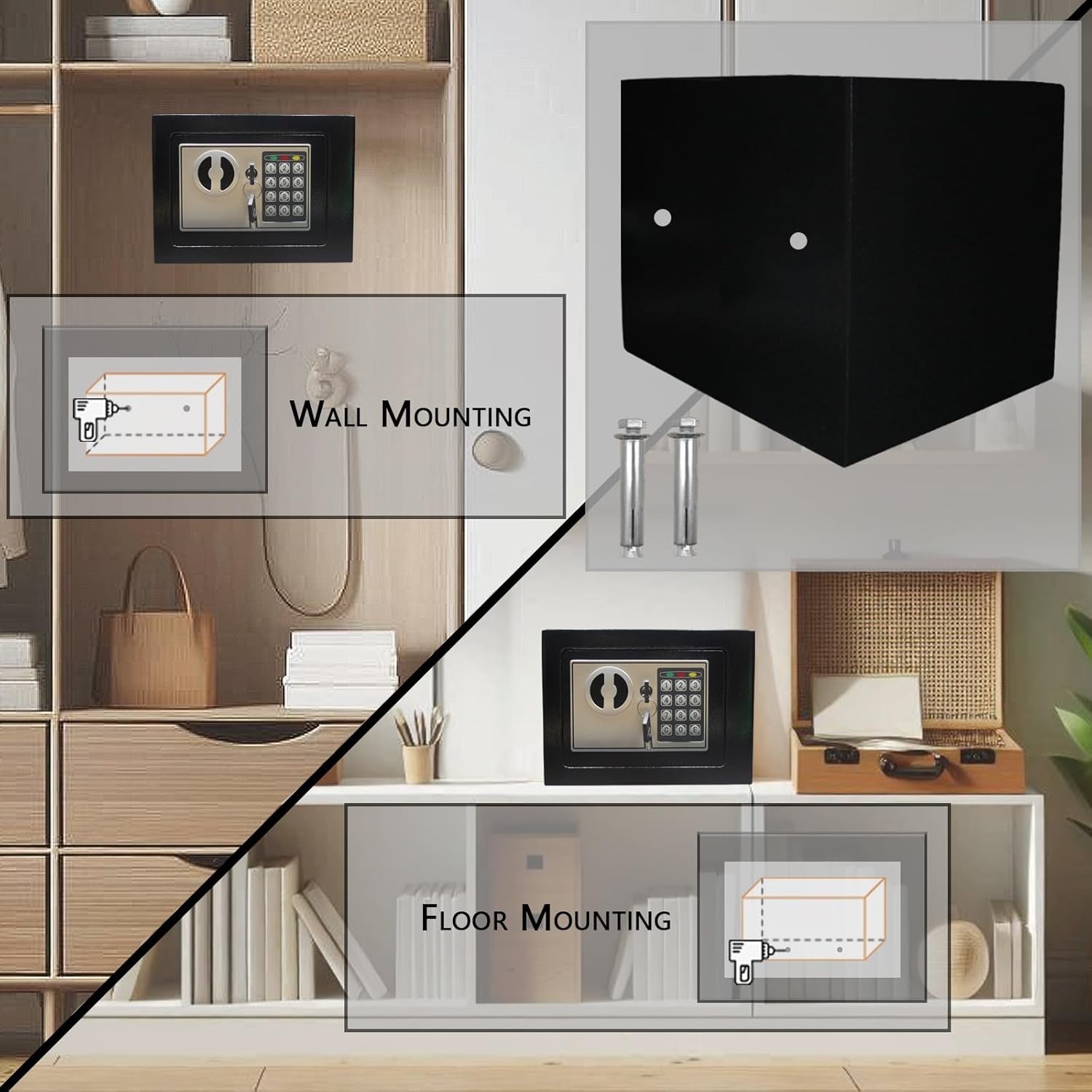 Safe Box with Electronic Keypad, Small Hidden Steel Security Lock Box with Key