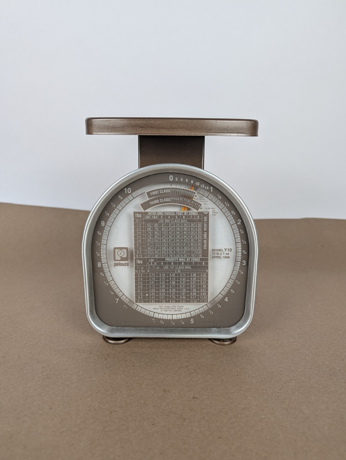 Vintage Pelouze Y-10 Mechanical Scale 10LB Copper Brown Rates for April 1988