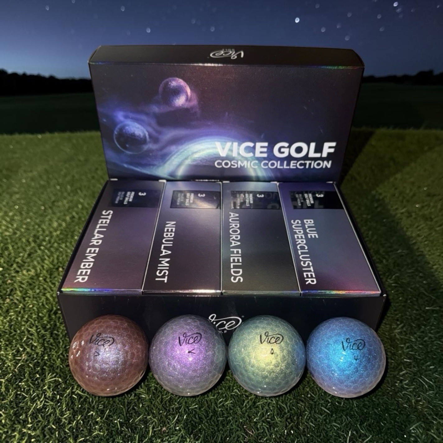 Vice Pro Cosmic Collection Set of 4 Golf Balls-Comes With Sleeves and Box