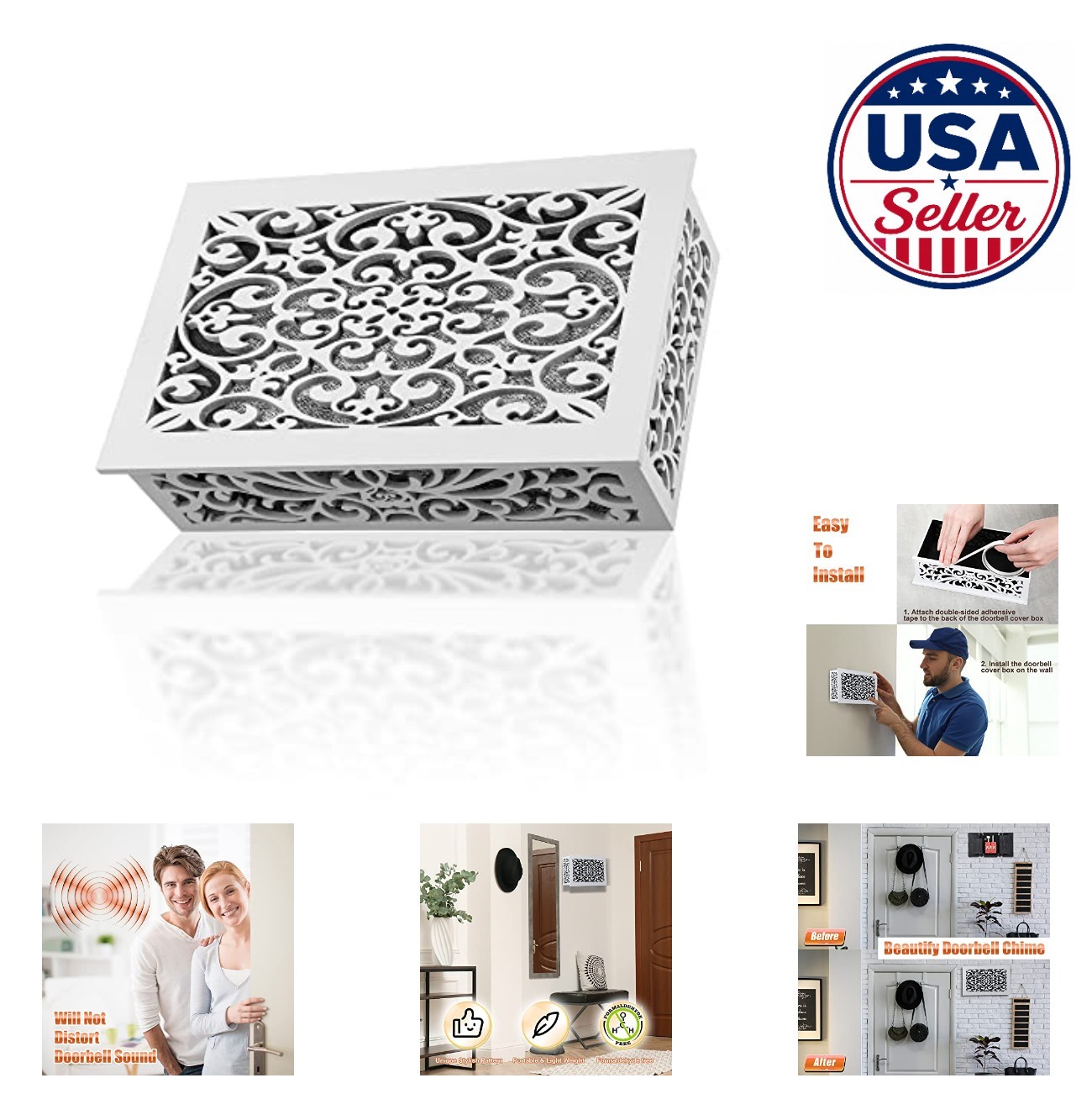 Doorbell Chime Cover Box White Decorative Enclosure for Indoor Outdoor with