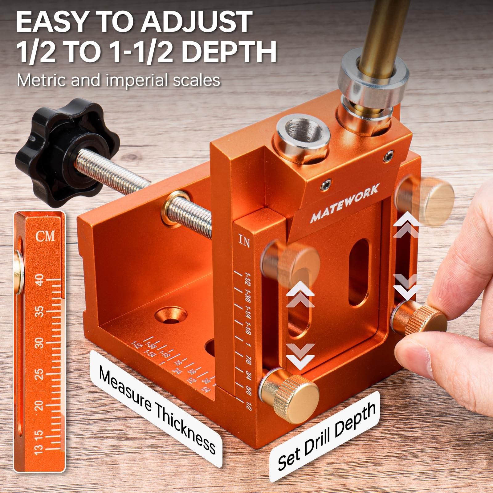 Pocket Hole Jig Kit, Matework Adjustable Medium, Orange-For oblique holes