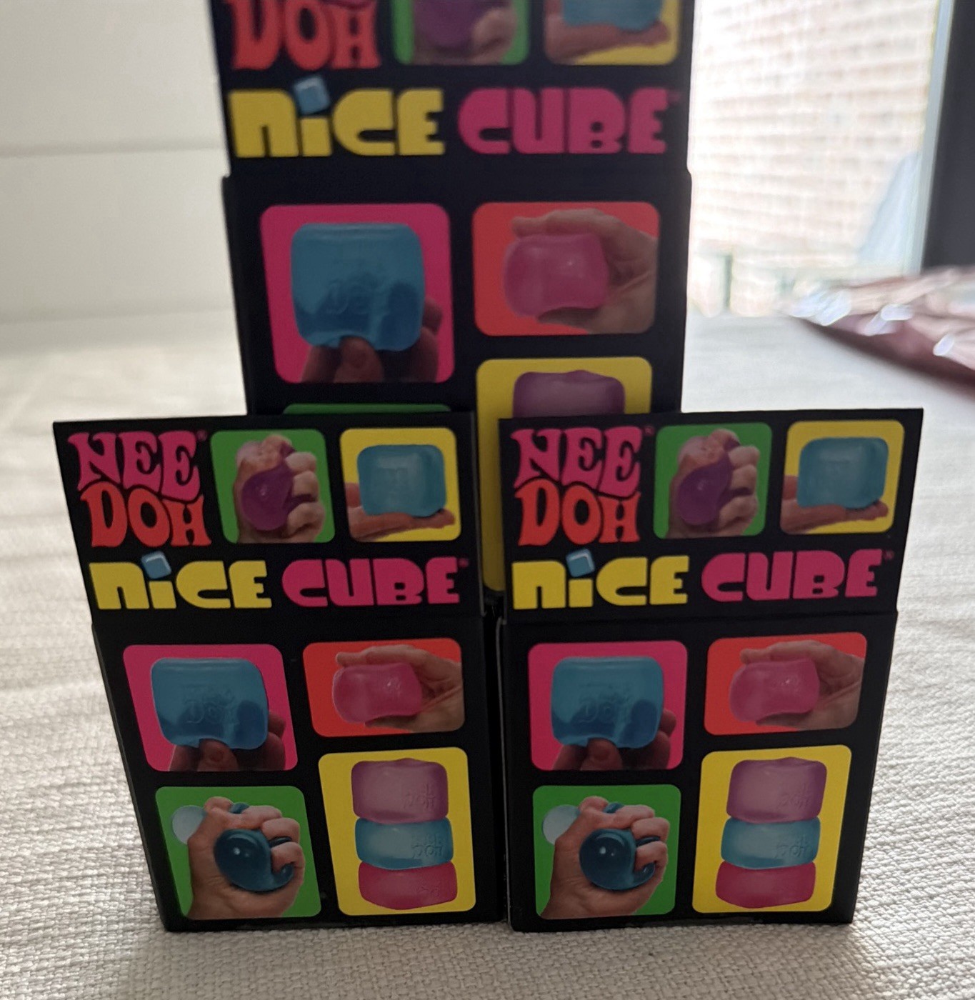Nee Doh Nice Cube 3 Pack Set Blue, Purple, Pink New Sealed