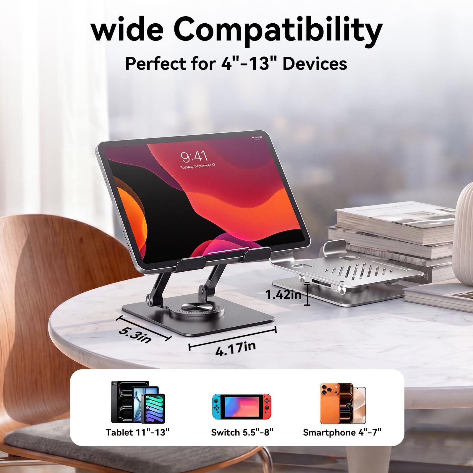 Tablet Stand for Desk, 360° Rotating Adjustable Tablet Holder for 4-13" Table...