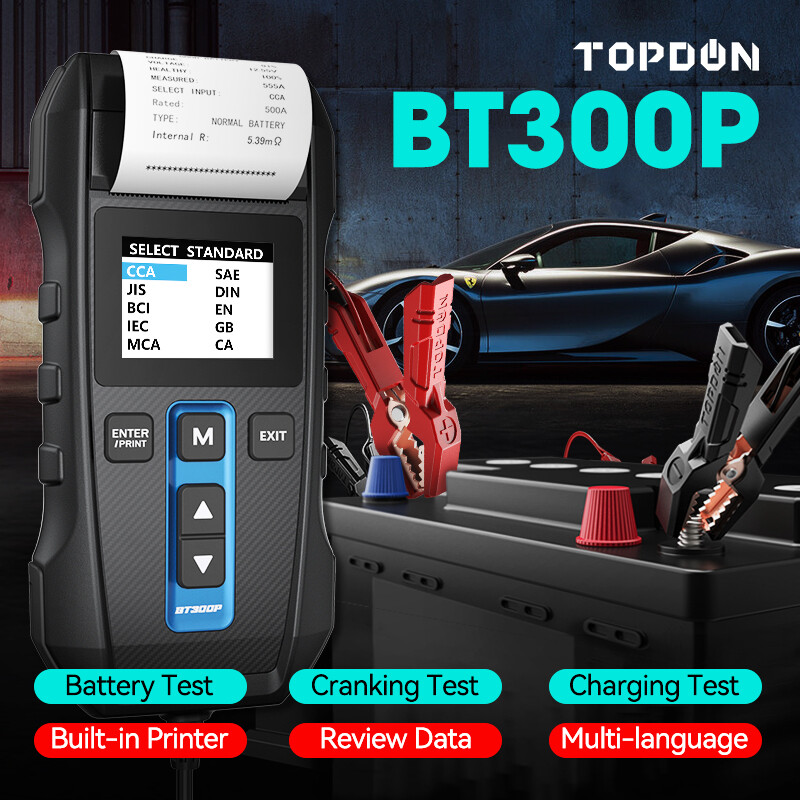 TOPDON BT300P 12V Battery Tester Analyzer for Car Heavy Duty Truck with Printe