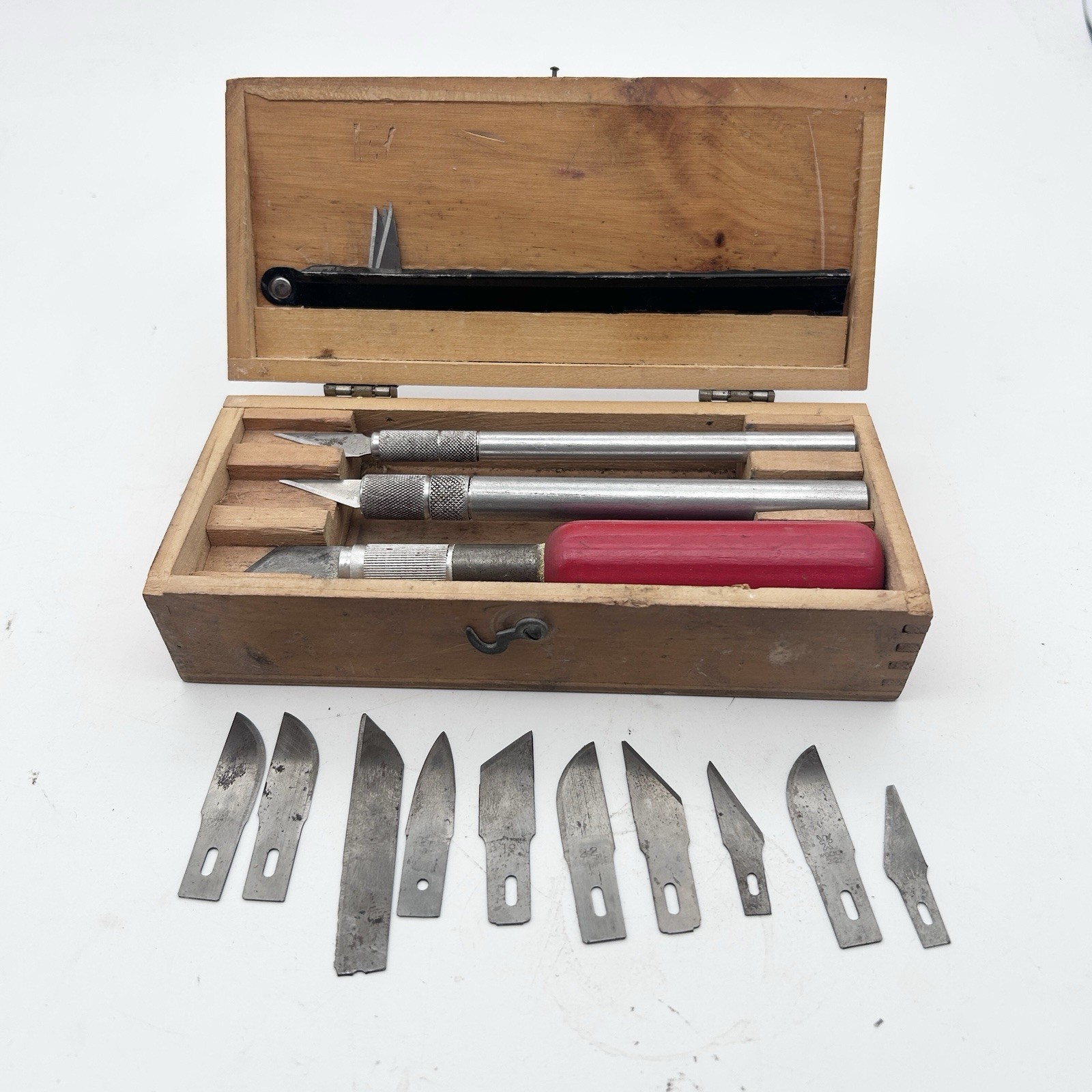 X-Acto Exacto 3 Knifes Set In Wood Box Cutting Trimming Set Razor 13 Blades Vntg