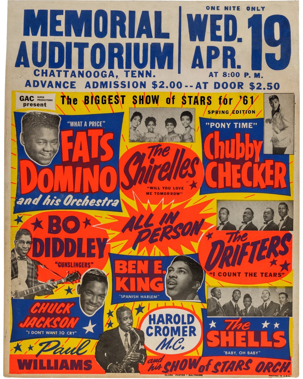 1961 THE DRIFTERS CONCERT POSTER WALL ART PRINT CHATTANOOGA TENNESSE SIZE11X17IN
