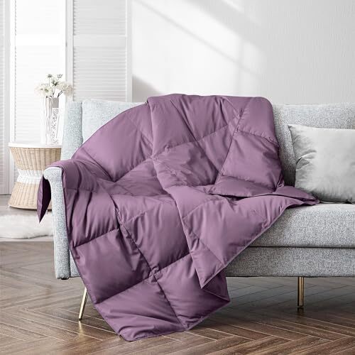 puredown Soft Feather Down Throw Blanket Lightweight Packable Couch Throw for