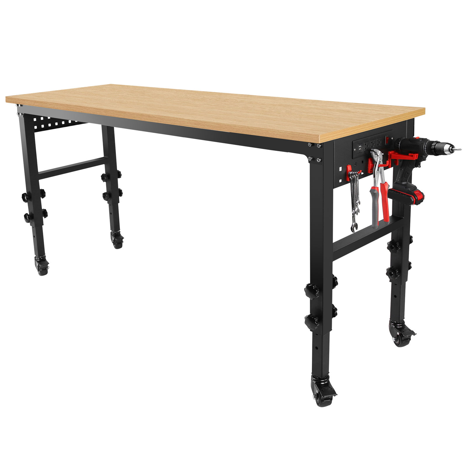 72" ×24'' Adjustable Workbench Rolling Heavy-Duty Worktable with Power Outlet