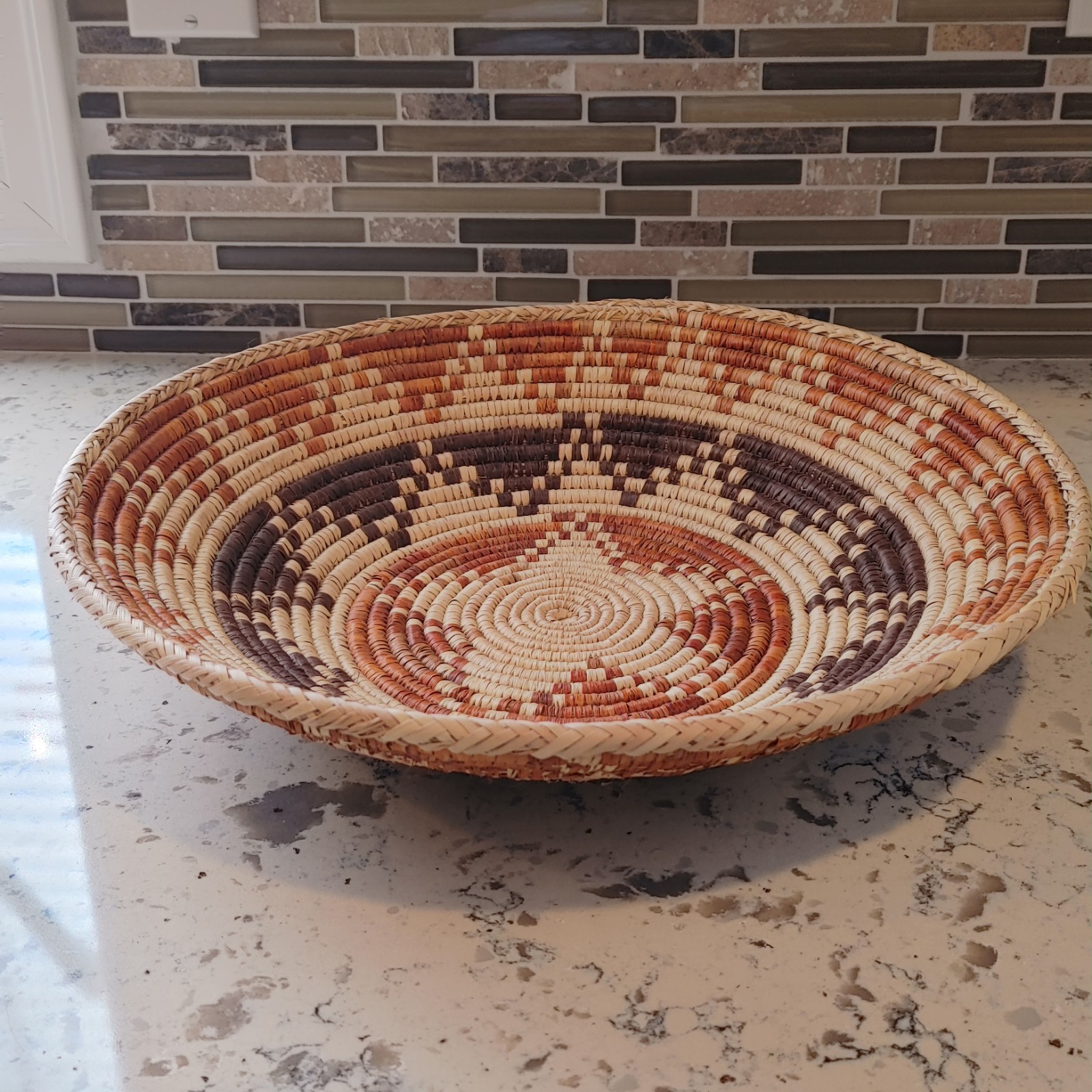 Hand Woven Basket Bowl Star Pattern 14.5"